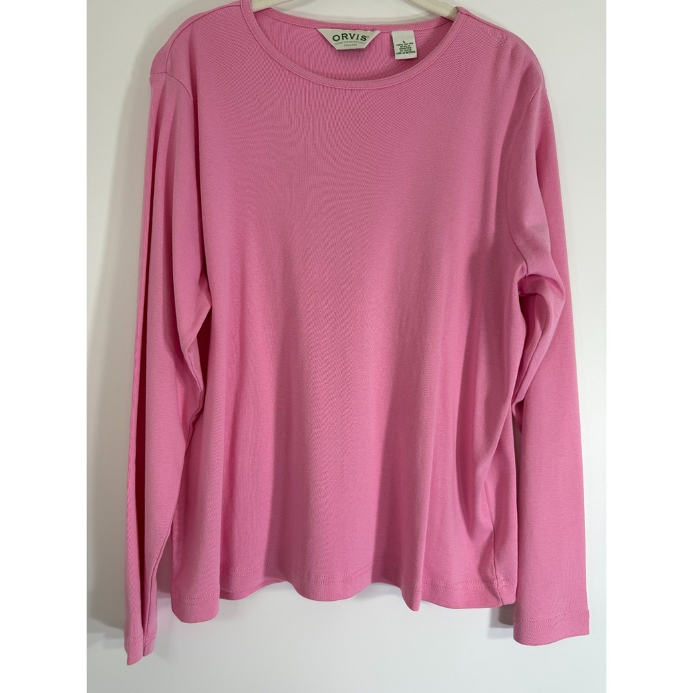 Orvis Pullover Blouse Womens Large Pink Cotton Soft Long Sleeves Crew Pullover